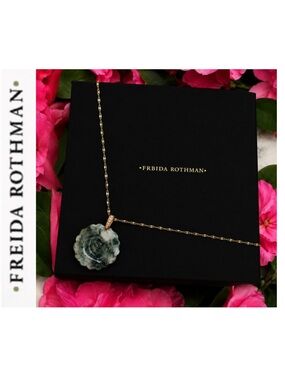 Freida Rothman Vault Carved Moss Agate Rose Pendant with Cubic Zirconia Bail